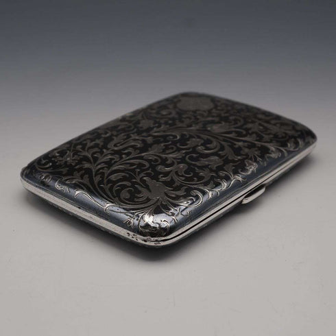 c. 1898 Antique Austrian 900 Silver Niello Inlaid Cigarette Case 124g