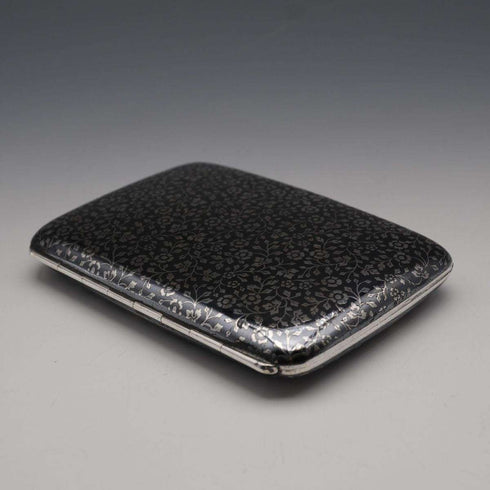 c. 1898 Antique Austrian 900 Silver Niello Inlaid Cigarette Case 124g