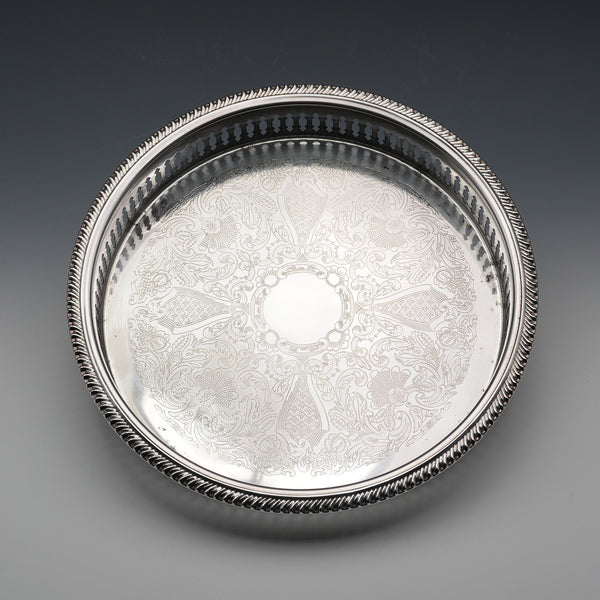 Vintage Silver-Plated Small Round Gallery Tray, 23cm Diameter