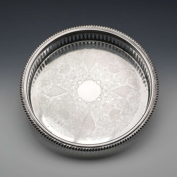 Vintage Silver-Plated Small Round Gallery Tray, 23cm Diameter