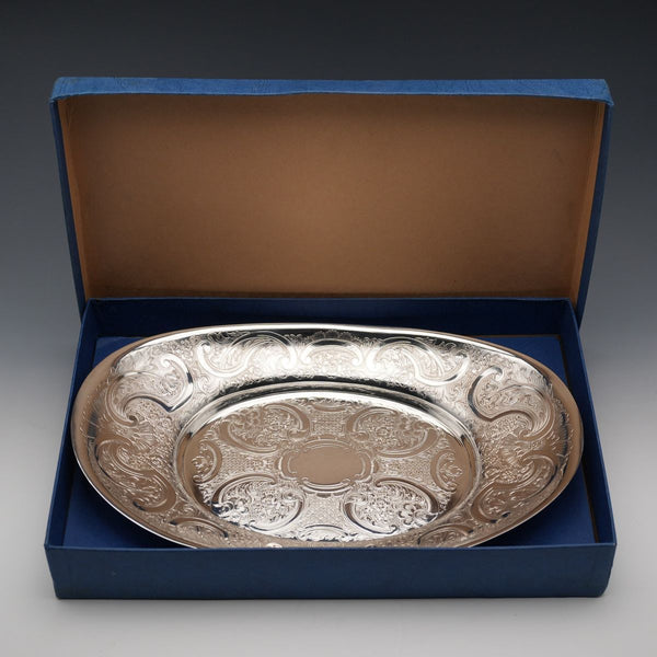 English Vintage Silverplate Oval Dish by Mappin&Webb, Excellent Condition with Original Box