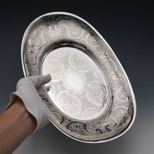 英國復古鍍銀橢圓形餐盤 Mappin&Webb 附原盒 極美品