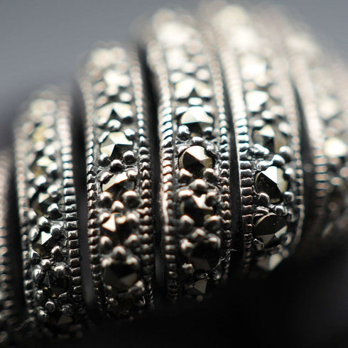 Vintage Sterling Silver & Marcasite Cluster Ring (Japan size 17)