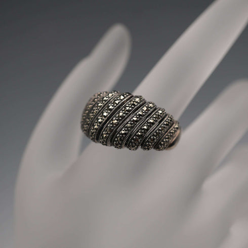 Vintage Sterling Silver & Marcasite Cluster Ring (Japan size 17)