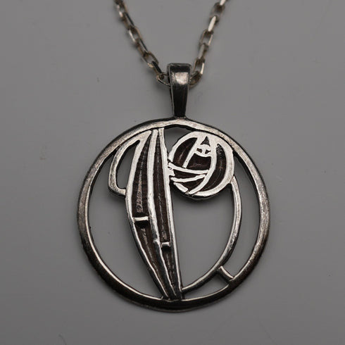 British Vintage Sterling Silver Mackintosh Rose Pendant with Sterling Silver Chain