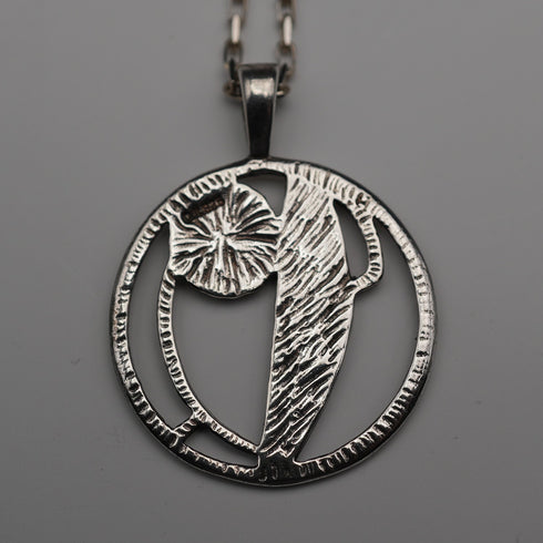 British Vintage Sterling Silver Mackintosh Rose Pendant with Sterling Silver Chain