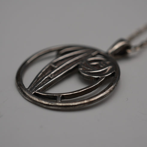 British Vintage Sterling Silver Mackintosh Rose Pendant with Sterling Silver Chain