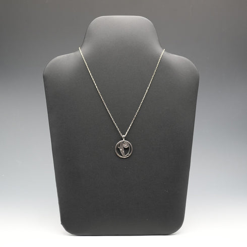 British Vintage Sterling Silver Mackintosh Rose Pendant with Sterling Silver Chain