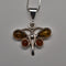 Vintage Sterling Silver & Amber Butterfly Pendant with Sterling Silver Chain