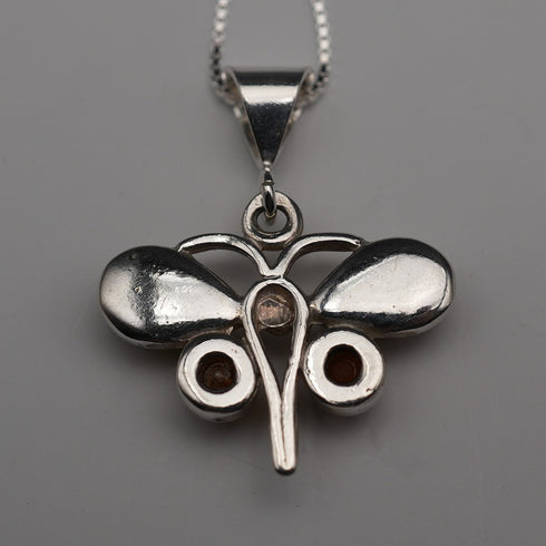 Vintage Sterling Silver & Amber Butterfly Pendant with Sterling Silver Chain