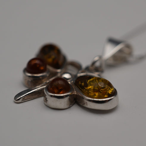 Vintage Sterling Silver & Amber Butterfly Pendant with Sterling Silver Chain