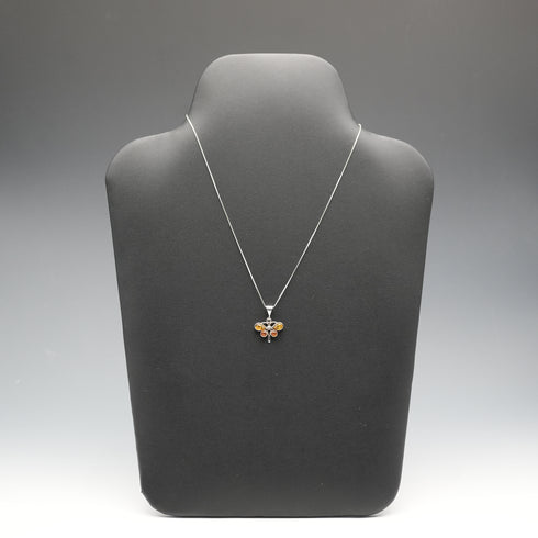Vintage Sterling Silver & Amber Butterfly Pendant with Sterling Silver Chain