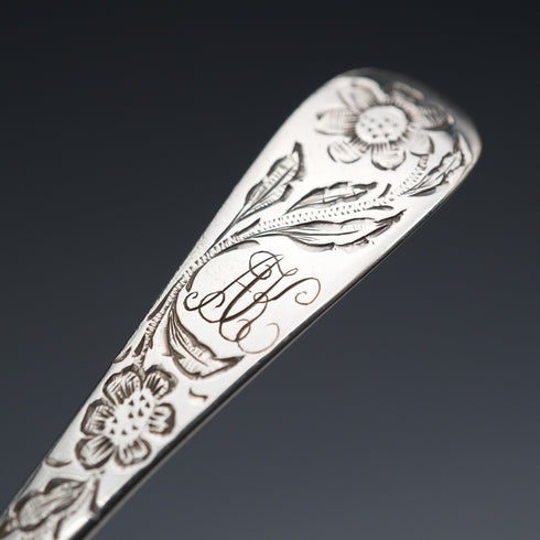1899 Antique British Sterling Silver Tea Spoons (3) & Sugar Tongs Set, Total 76g by Gilmour&Watson