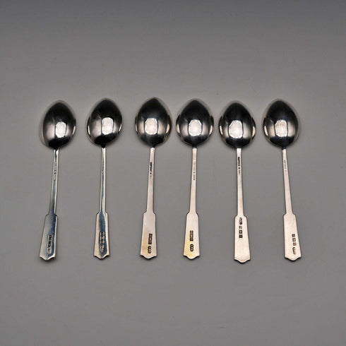 1958 English Vintage Sterling Silver Enamel Coffee Spoons, Set of 6, Total 61g, Turner & Simpson