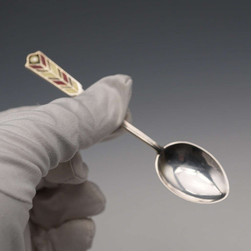 1958 English Vintage Sterling Silver Enamel Coffee Spoons, Set of 6, Total 61g, Turner & Simpson