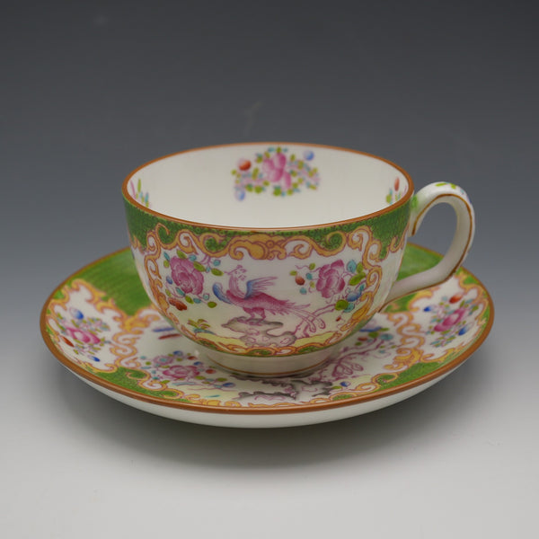 英國古董 Minton 綠色鬥雞杯碟