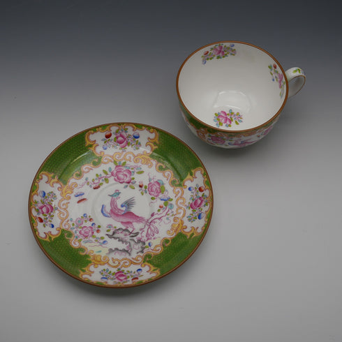 英國古董 Minton 綠色鬥雞杯碟