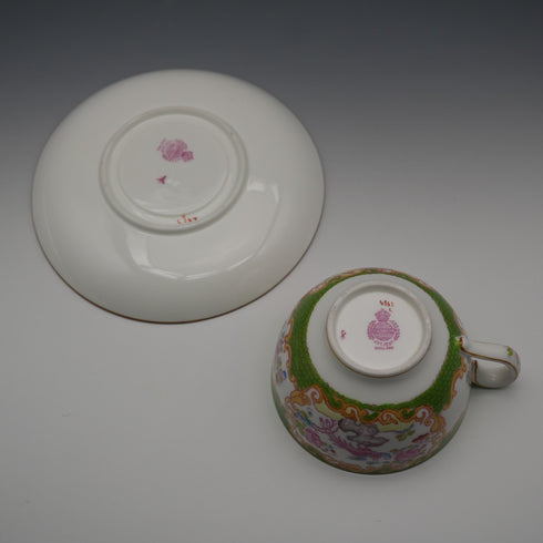 英國古董 Minton 綠色鬥雞杯碟