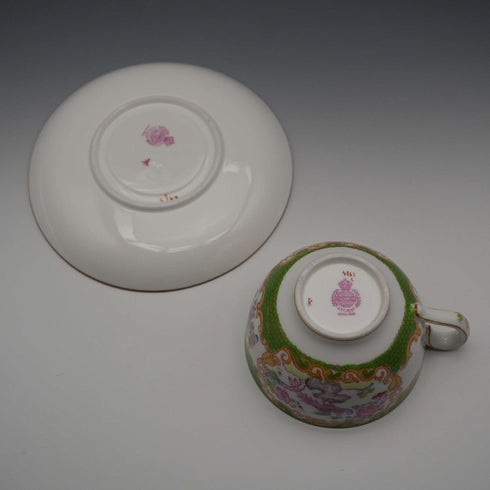 English Antique Minton Green Cockatrice Cup & Saucer