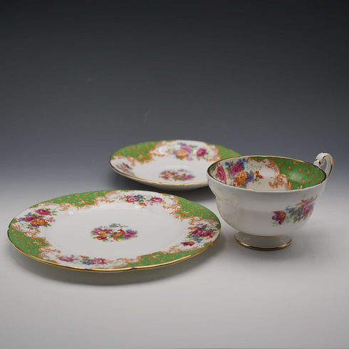 UK Vintage Paragon "Rockingham Green" Teacup Trio Pair