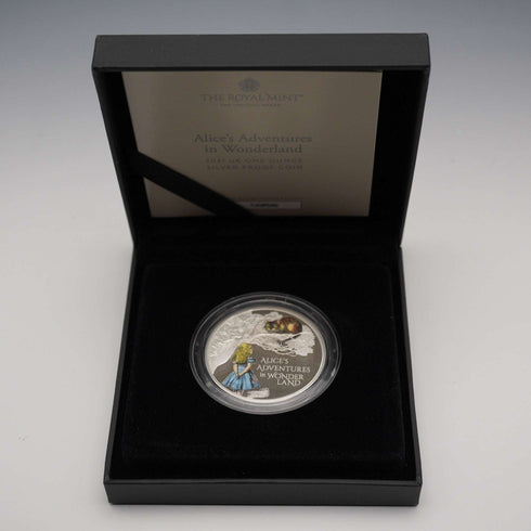 UK 2 Pound Commemorative Silver Coin "Alice in Wonderland" 1 Ounce Proof Silver Coin with Royal Mint Case and Certificate