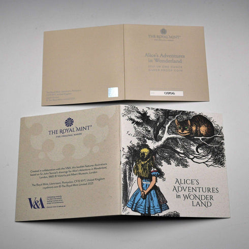 UK 2 Pound Commemorative Silver Coin "Alice in Wonderland" 1 Ounce Proof Silver Coin with Royal Mint Case and Certificate
