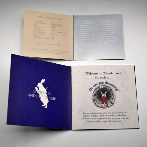 UK 2 Pound Commemorative Silver Coin "Alice in Wonderland" 1 Ounce Proof Silver Coin with Royal Mint Case and Certificate