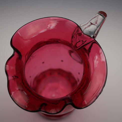 UK Vintage Victorian Cranberry Glass Enamel Decorated Jug