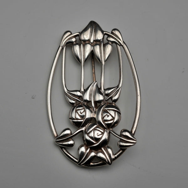 UK Vintage Sterling Silver Rennie Mackintosh Style Triple Rose Brooch Historic Originals