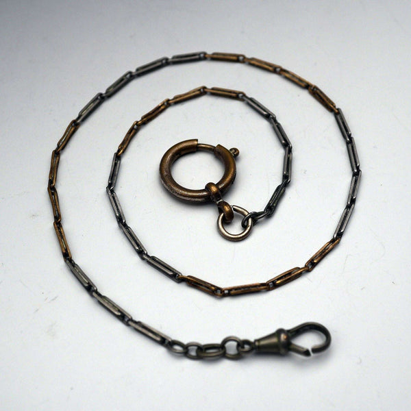 Vintage two-tone alloy Albert chain with a spring ring clasp