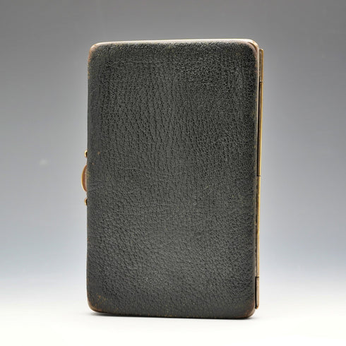 1896年 英國古董 純銀裝飾 黑色皮革錢包 Charles Penny Brown