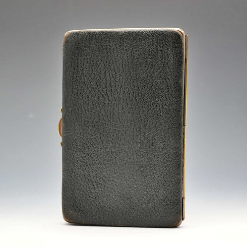 1896年 英國古董 純銀裝飾 黑色皮革錢包 Charles Penny Brown