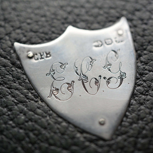 1896年 英國古董 純銀裝飾 黑色皮革錢包 Charles Penny Brown