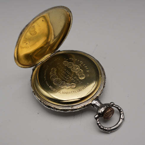 1907年頃 アンティーク ロンジン 懐中時計 レリーフ彫刻 銀側ハンターケース 動作良好