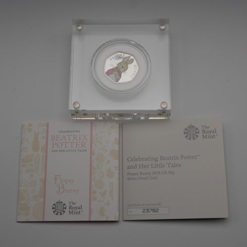 英国 ビアトリクス・ポター 生誕150年記念 「フロプシーバニー」50ペンス記念銀貨 RoyalMint ケース・説明書付 23782