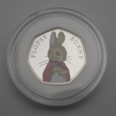英国 ビアトリクス・ポター 生誕150年記念 「フロプシーバニー」50ペンス記念銀貨 RoyalMint ケース・説明書付 23782