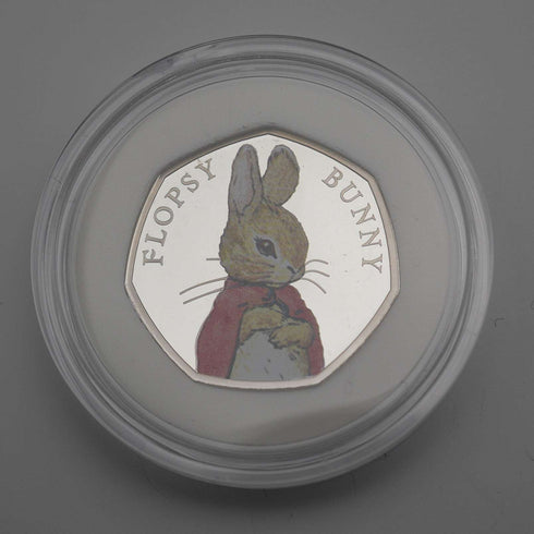 英國 碧雅翠絲·波特 誕生150週年紀念 「小兔彼得的表親Flopsy」50便士紀念銀幣 RoyalMint 附盒裝說明書 23782