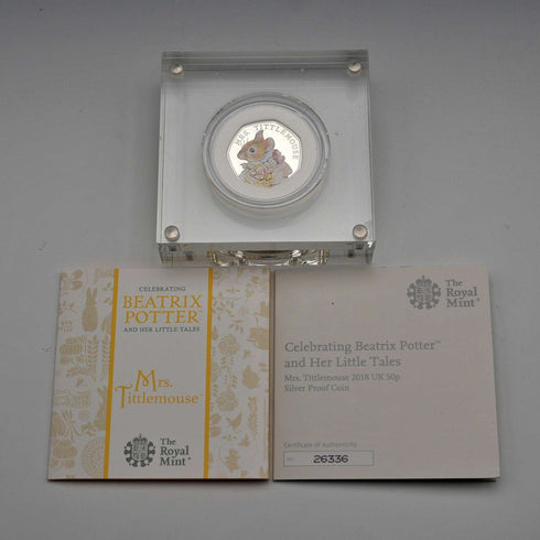 英國 碧雅翠絲·波特 誕辰150週年紀念款 「蒂特爾莫斯夫人」50便士紀念銀幣 英國皇家鑄幣廠 附盒裝和說明書 26336