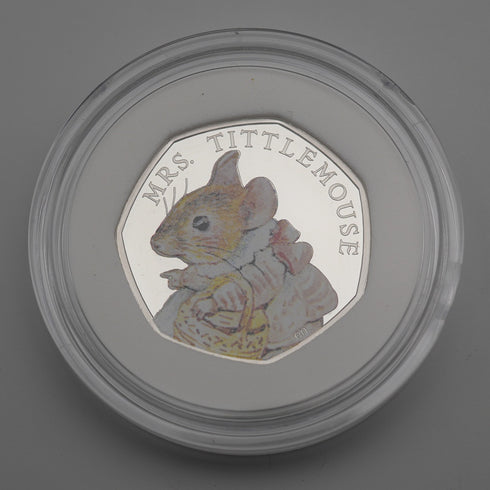 英国 ビアトリクス・ポター 生誕150年記念 「ティトルマウス夫人」50ペンス記念銀貨 RoyalMint ケース・説明書付 26336