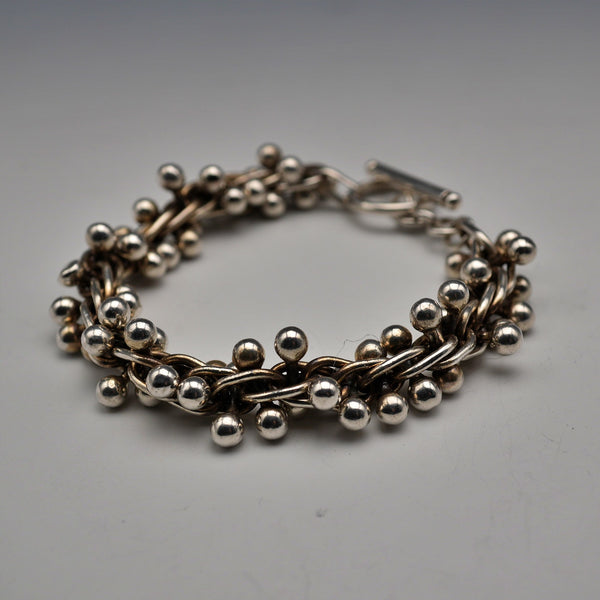 Vintage three-dimensional knit ball cluster sterling silver bracelet 70g