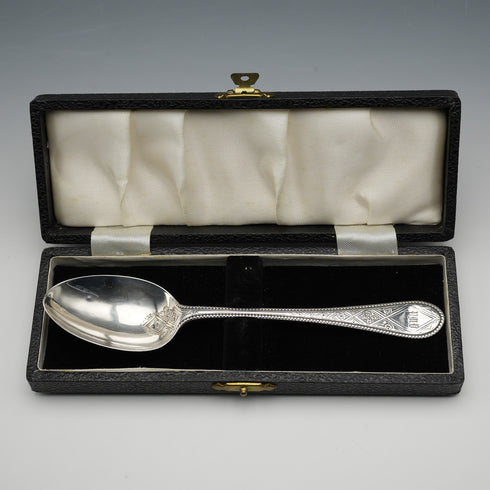 1866年 英国アンティーク 純銀製 クリスニングスプーン 37g ケース入 Martin, Hall&Co