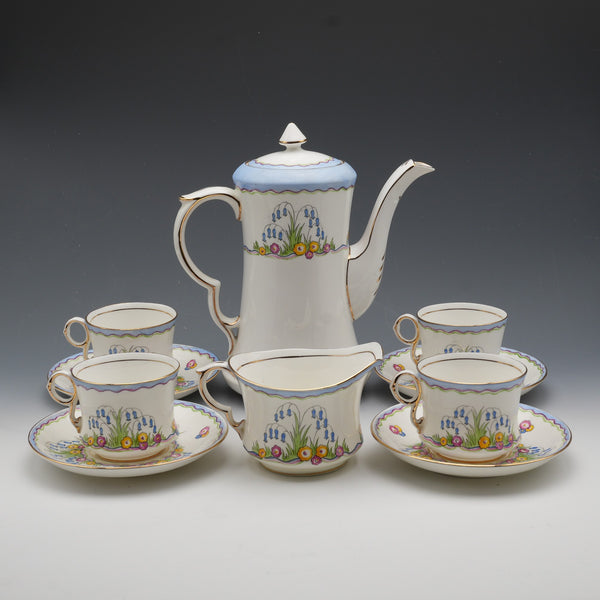 英国ヴィンテージ Carlton China コーヒーポット、クリームジャグ、デミタスカップ&ソーサー 4セット