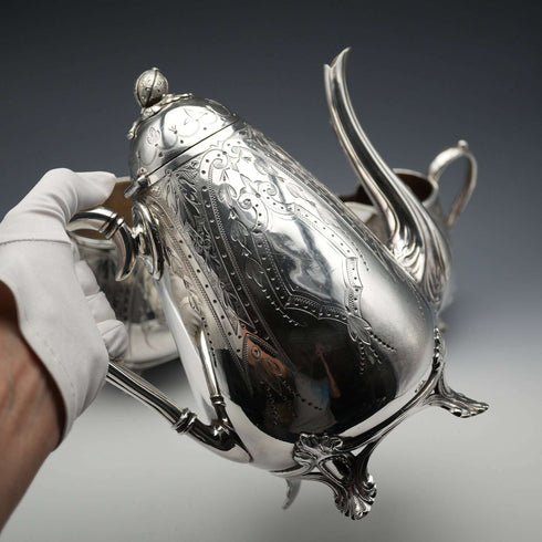 Late 19th Century English Antique Silver Plated Coffee Set by B. Grayson & Son