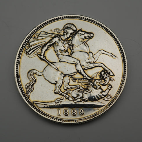 英國古董 1889年 皇冠銀幣 禧年頭像/聖喬治屠龍 28克