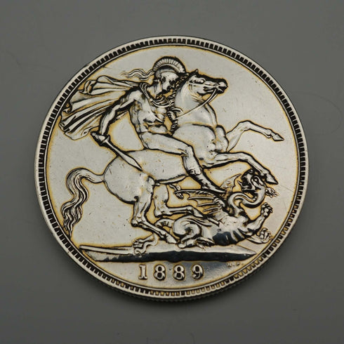 英國古董 1889年 皇冠銀幣 禧年頭像/聖喬治屠龍 28克