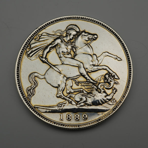 英國古董 1889年 皇冠銀幣 禧年頭像/聖喬治屠龍 28克