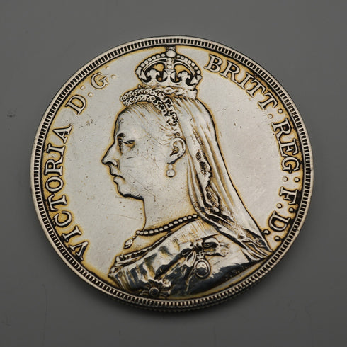 英國古董 1889年 皇冠銀幣 禧年頭像/聖喬治屠龍 28克