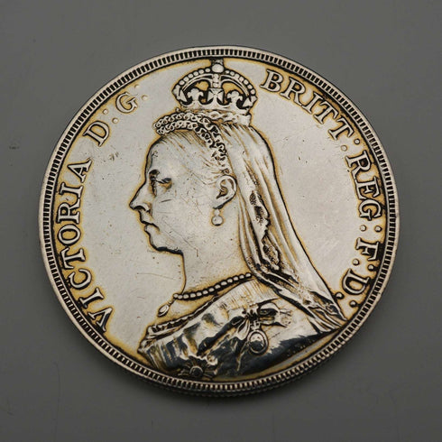 英國古董 1889年 皇冠銀幣 禧年頭像/聖喬治屠龍 28克