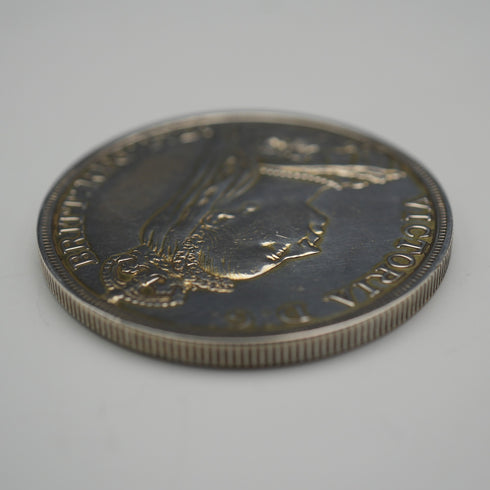 英國古董 1889年 皇冠銀幣 禧年頭像/聖喬治屠龍 28克