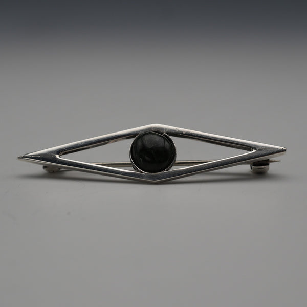 British Vintage Sterling Silver Green Stone Brooch by Hjaltasteyn Ltd